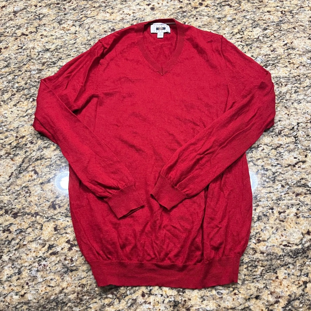 Joseph Abboud Mens Red Extra Fine Merino Wool V-Neck Sweater Size Large